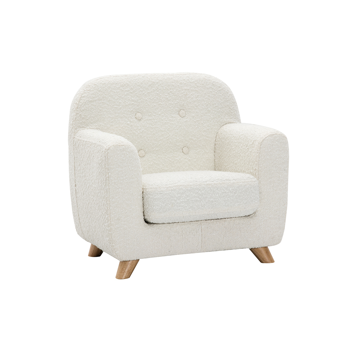 Sillón para niños nórdico de borreguillo blanco y madera clara NORKID