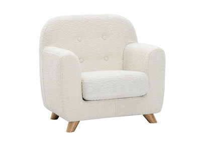 Sillón para niños nórdico de borreguillo blanco y madera clara NORKID