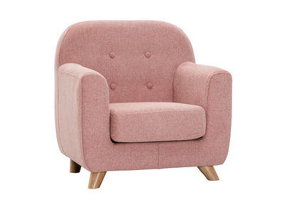 Sillón para niños nórdico de tela efecto aterciopelado texturizado rosa y madera clara NORKID