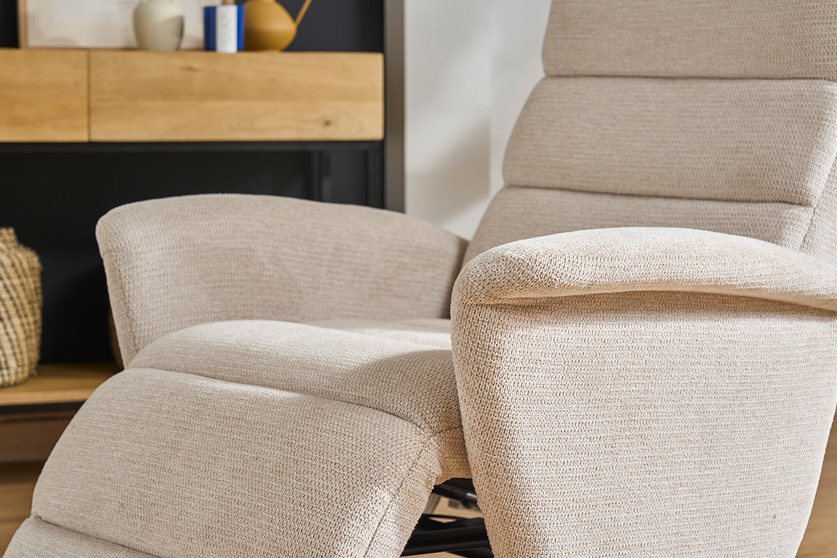 Silln reclinable giratorio manual de tela chenilla beige NELSON