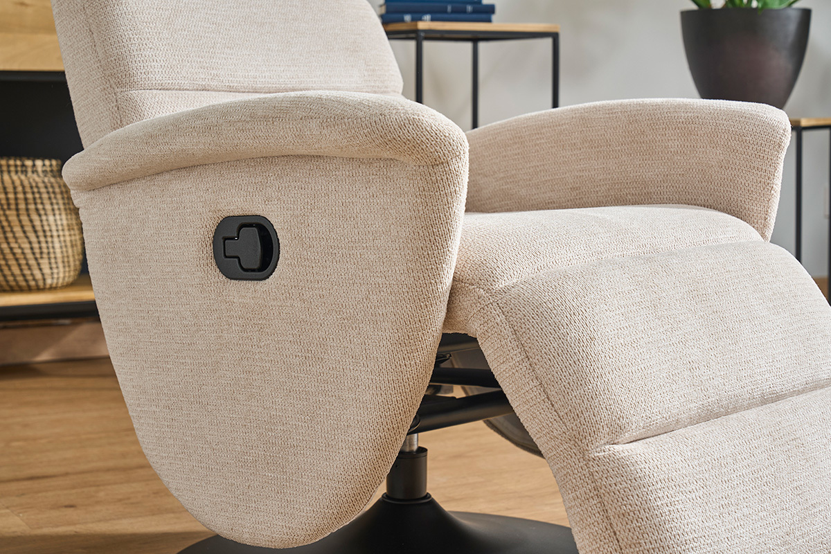 Silln reclinable giratorio manual de tela chenilla beige NELSON