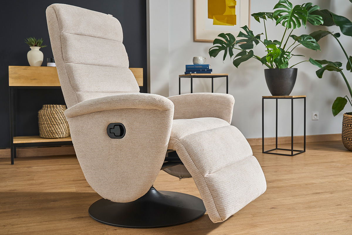 Silln reclinable giratorio manual de tela chenilla beige NELSON