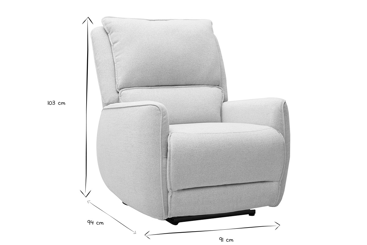 Dimensiones del sill�n relax el�ctrico RACHEL en negro y blanco, altura 103 cm, profundidad 94 cm, anchura 91 cm.