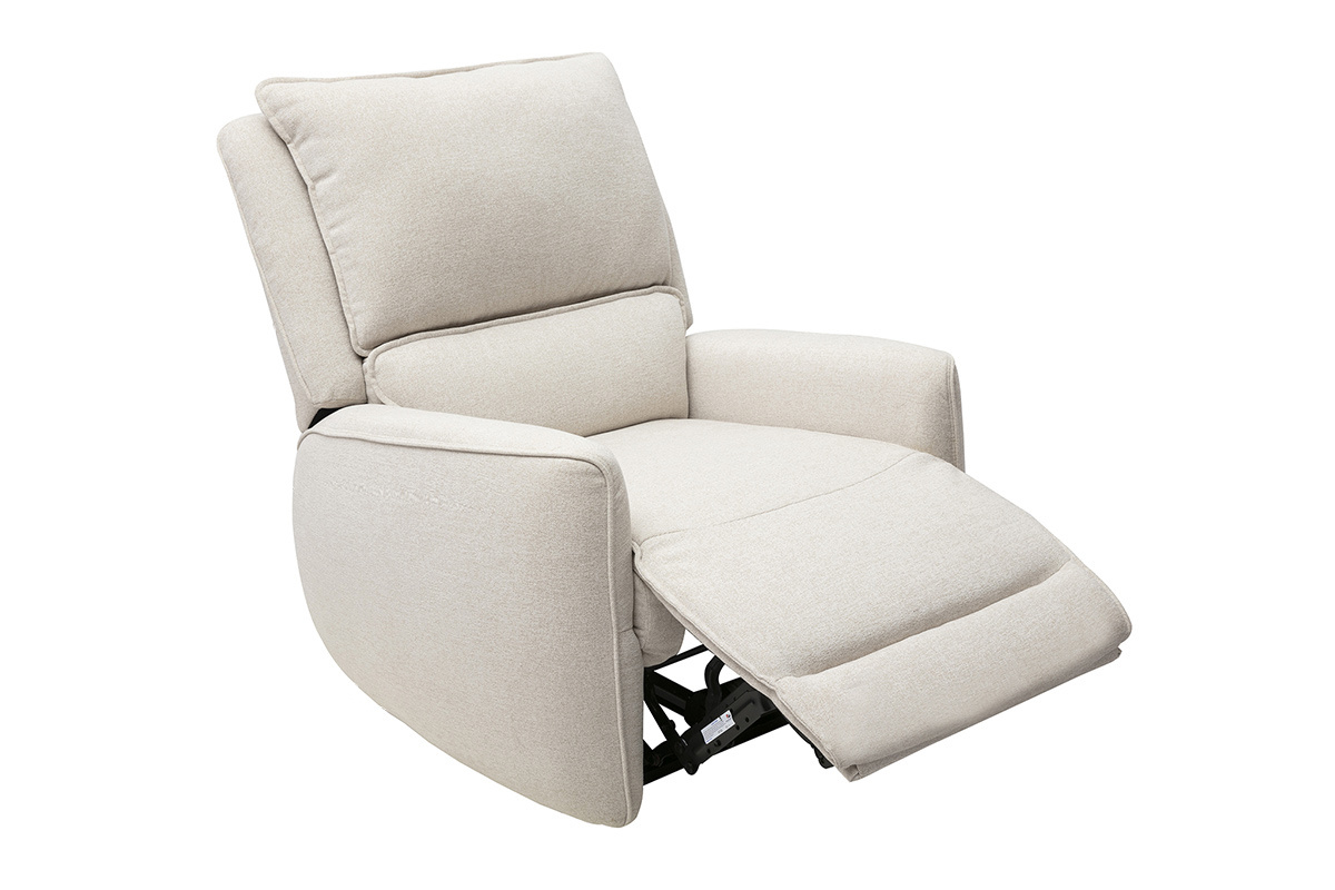 Sill�n relax el�ctrico RACHEL en tejido con efecto terciopelo texturizado beige, vista en tres cuartos