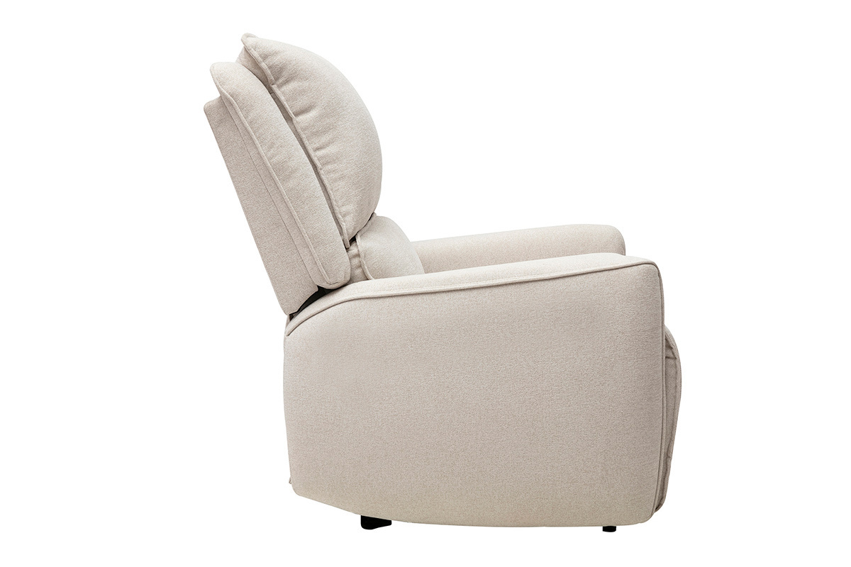 Sill�n relax el�ctrico RACHEL en tejido terciopelo beige, vista de perfil.