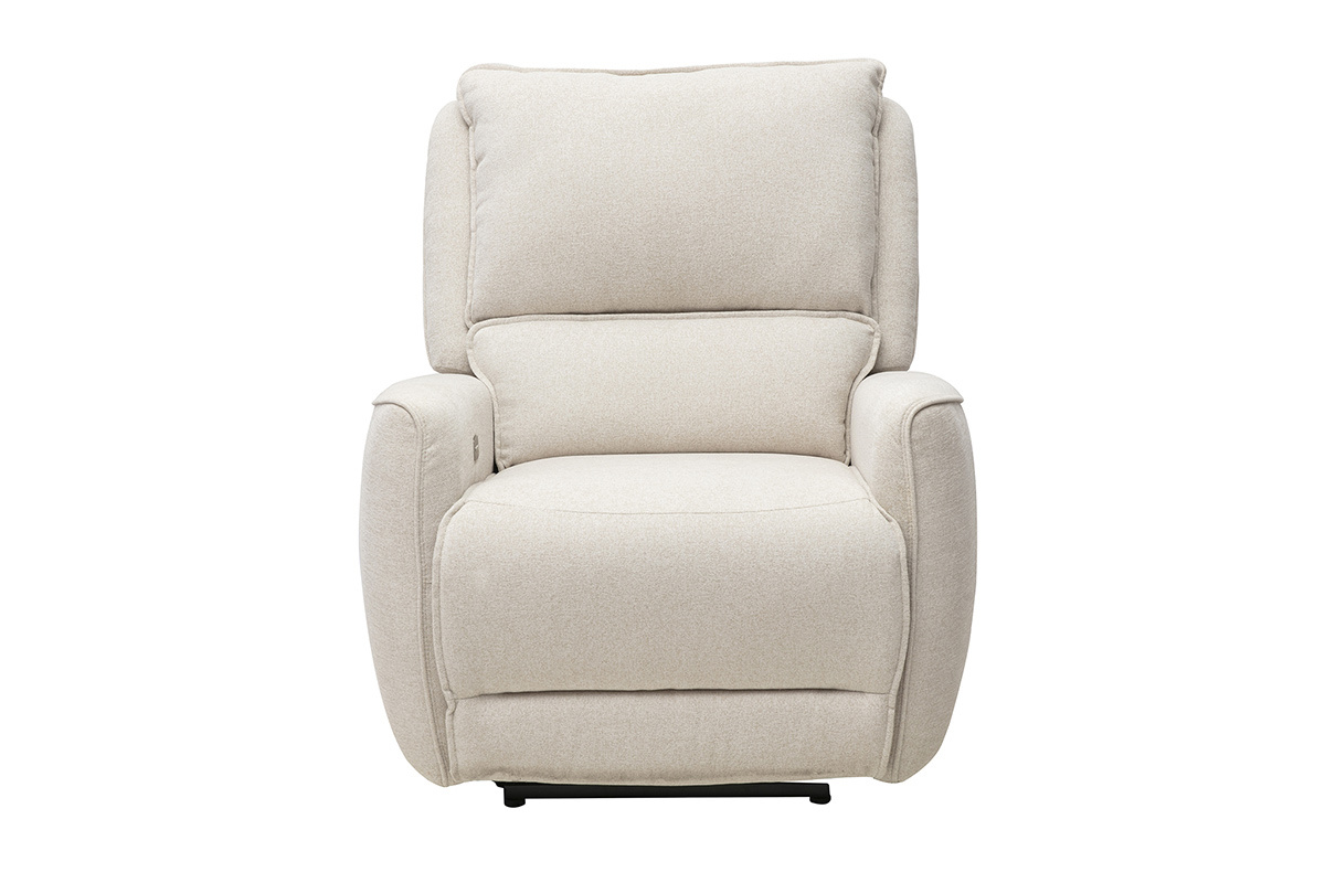 Sill�n relax el�ctrico en tejido con efecto terciopelo texturizado beige, vista frontal.