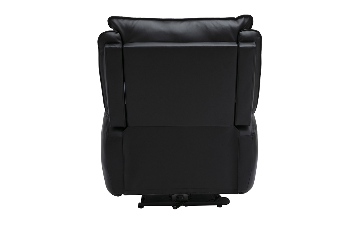 Vista trasera del sill�n relax el�ctrico negro RACHEL con cojines mullidos.