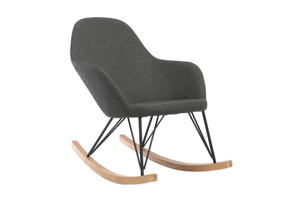 Sill&oacute;n relax - Mecedora tejido gris antracita patas metal y fresno JHENE