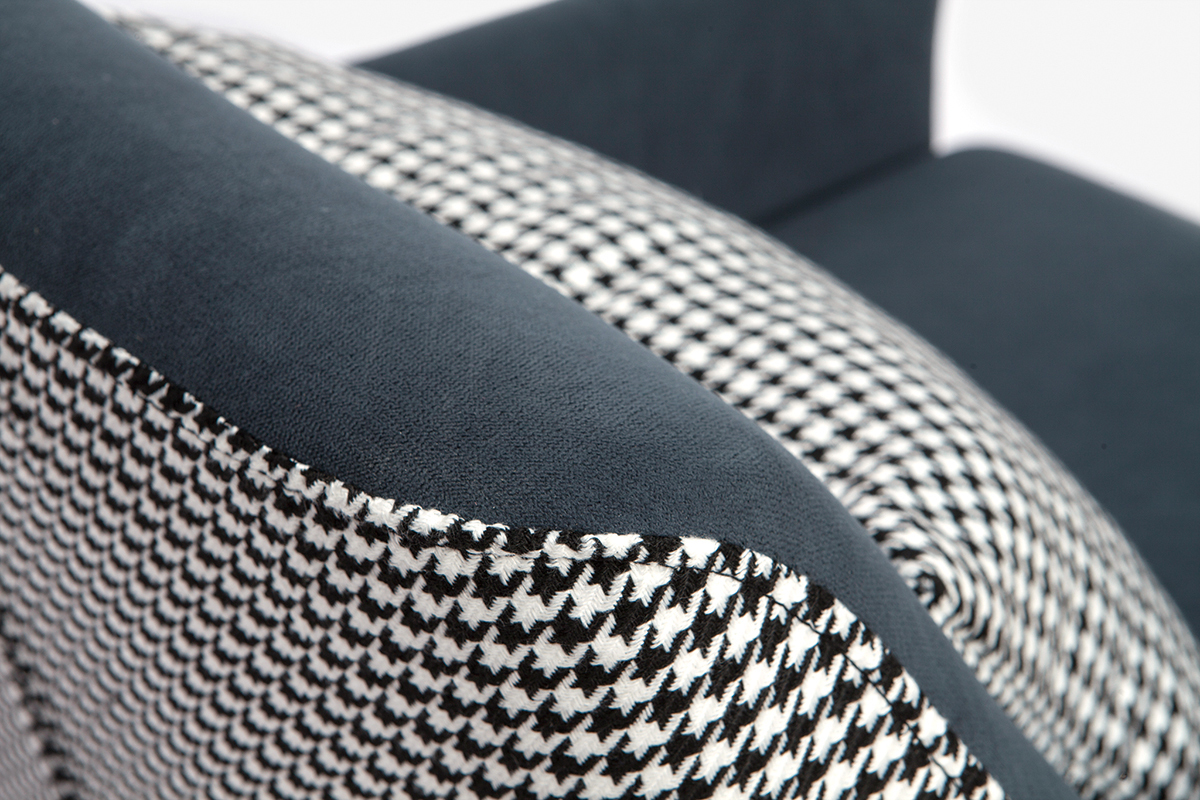 Sill�n retro en terciopelo azul gris y tejido pata de gallo DORIS