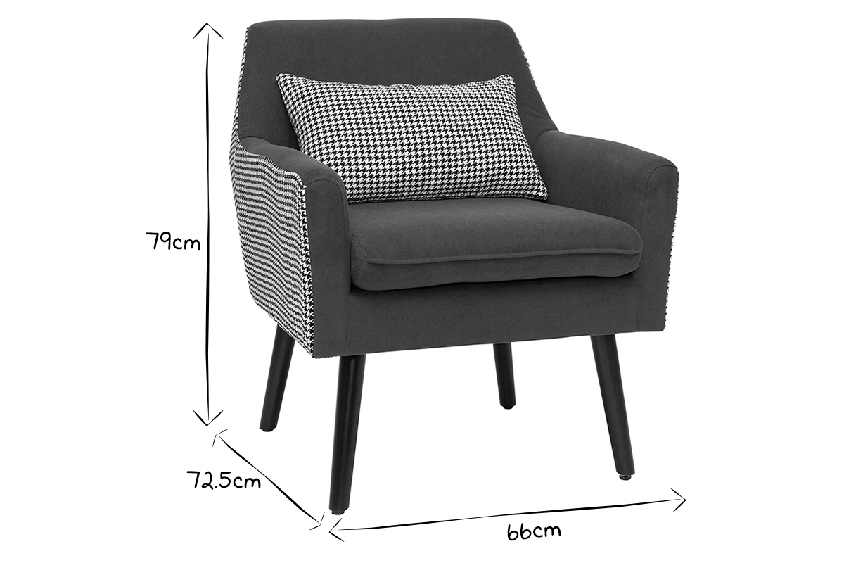 Sill�n retro en terciopelo azul gris y tejido pata de gallo DORIS