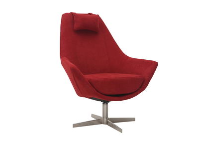 Sillón rotativo en tejido rojo y pata metal AMADEO - Sillón rotativo en tejido rojo y pata metal AMADEO
