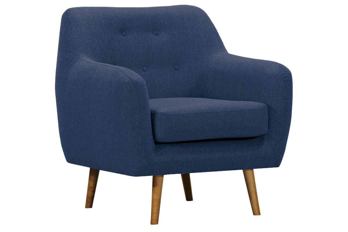 Silln tejido azul oscuro patas madera clara OLAF