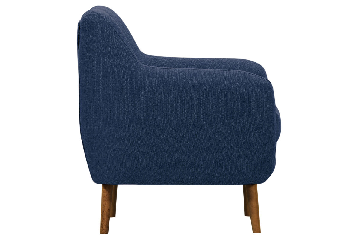 Silln tejido azul oscuro patas madera clara OLAF