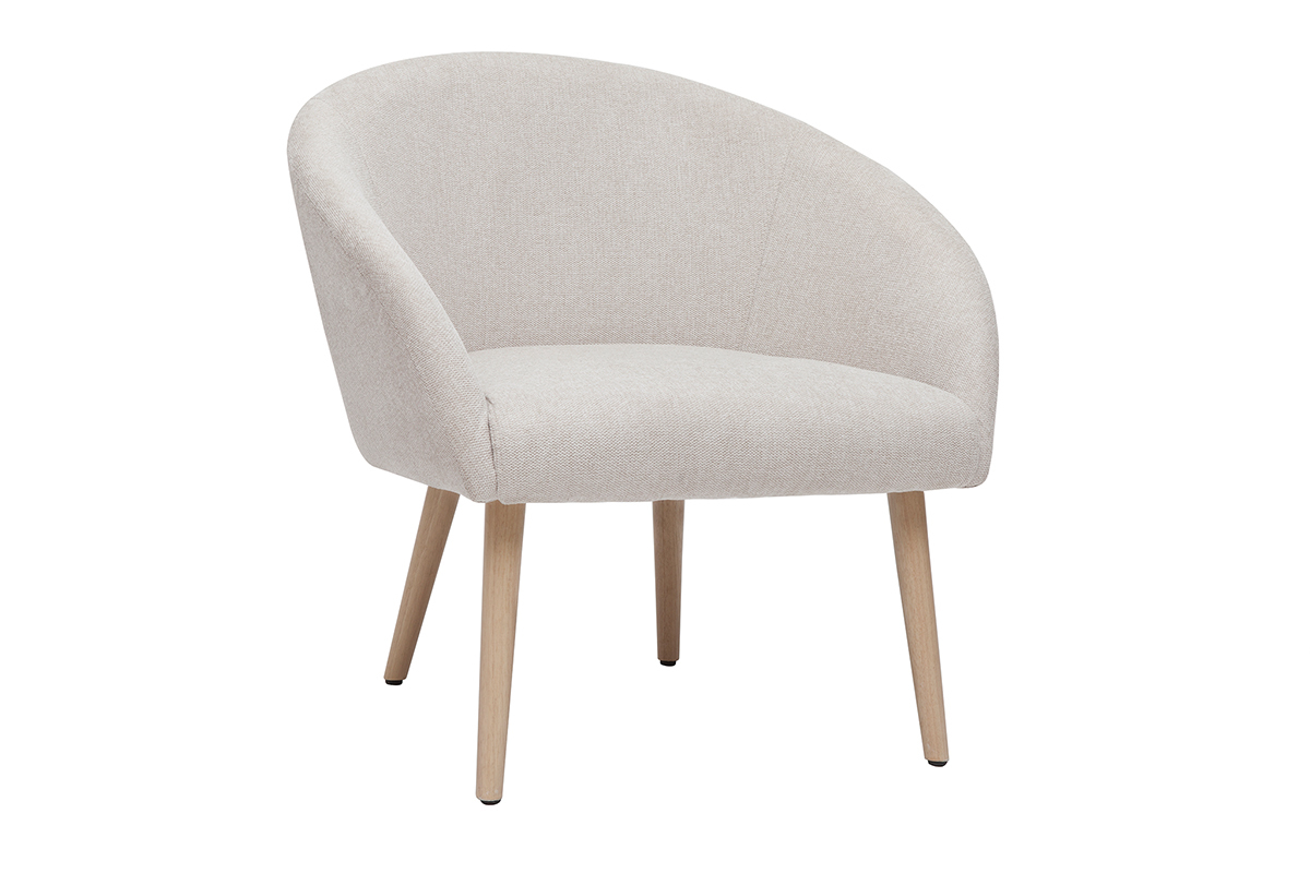 Silln tejido efecto aterciopelado texturizado beige con patas de madera clara OLIVIA