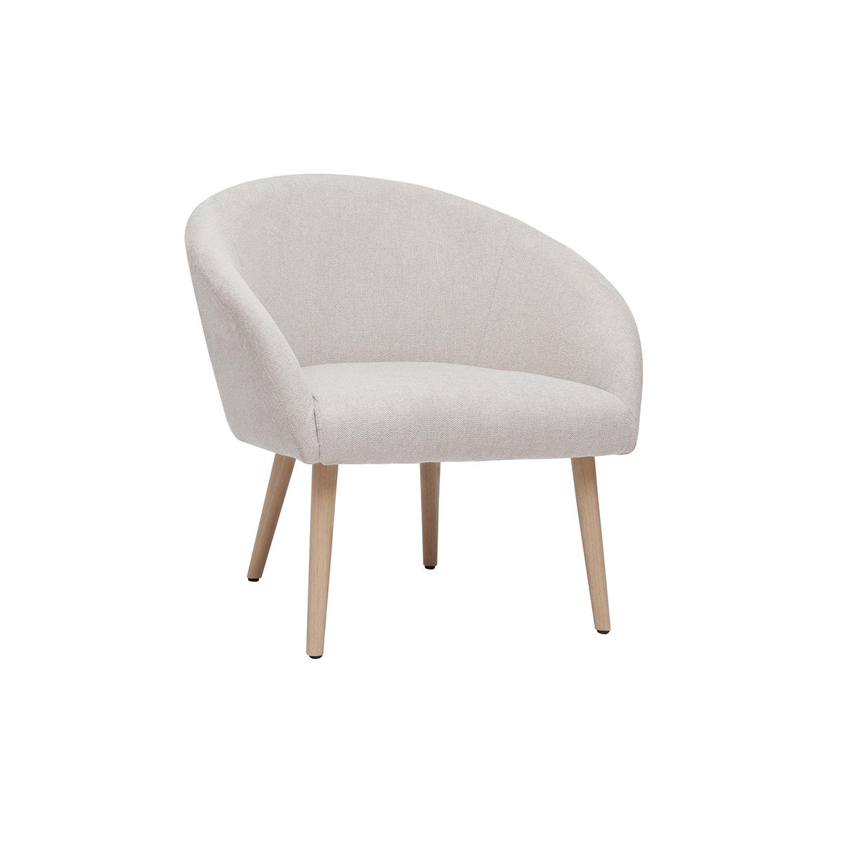 Sillón tejido efecto aterciopelado texturizado beige con patas de madera clara OLIVIA