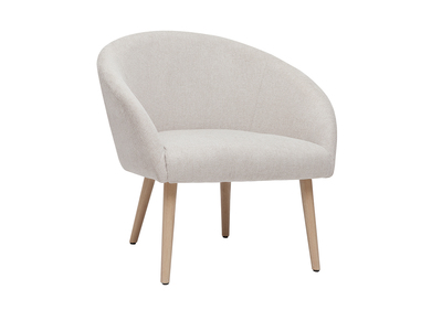 Sillón tejido efecto aterciopelado texturizado beige con patas de madera clara OLIVIA