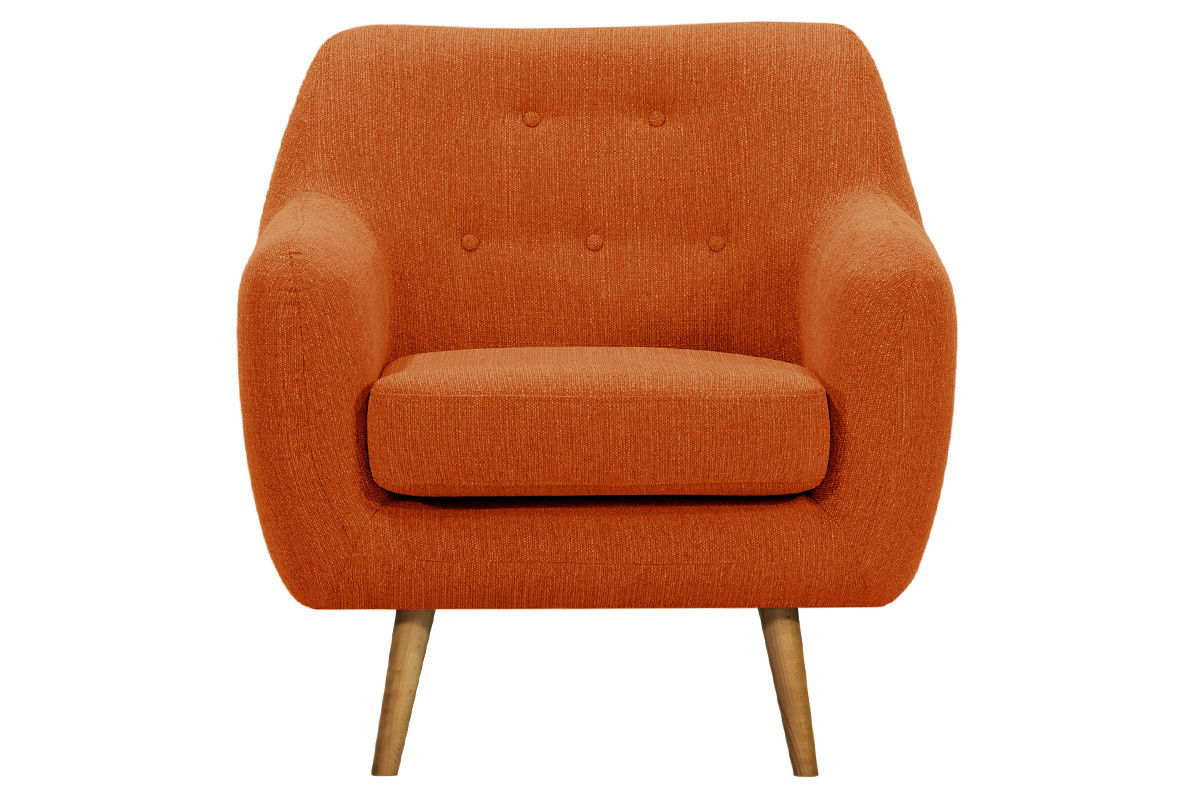Silln tejido naranja patas madera clara OLAF