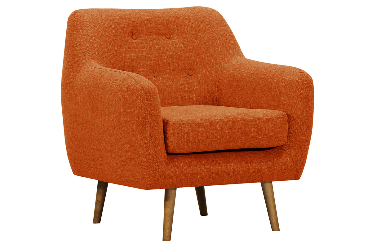 Silln tejido naranja patas madera clara OLAF