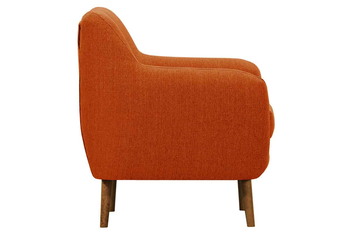 Silln tejido naranja patas madera clara OLAF