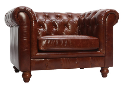 Sill&oacute;n vintage cuero marr&oacute;n CHESTERFIELD