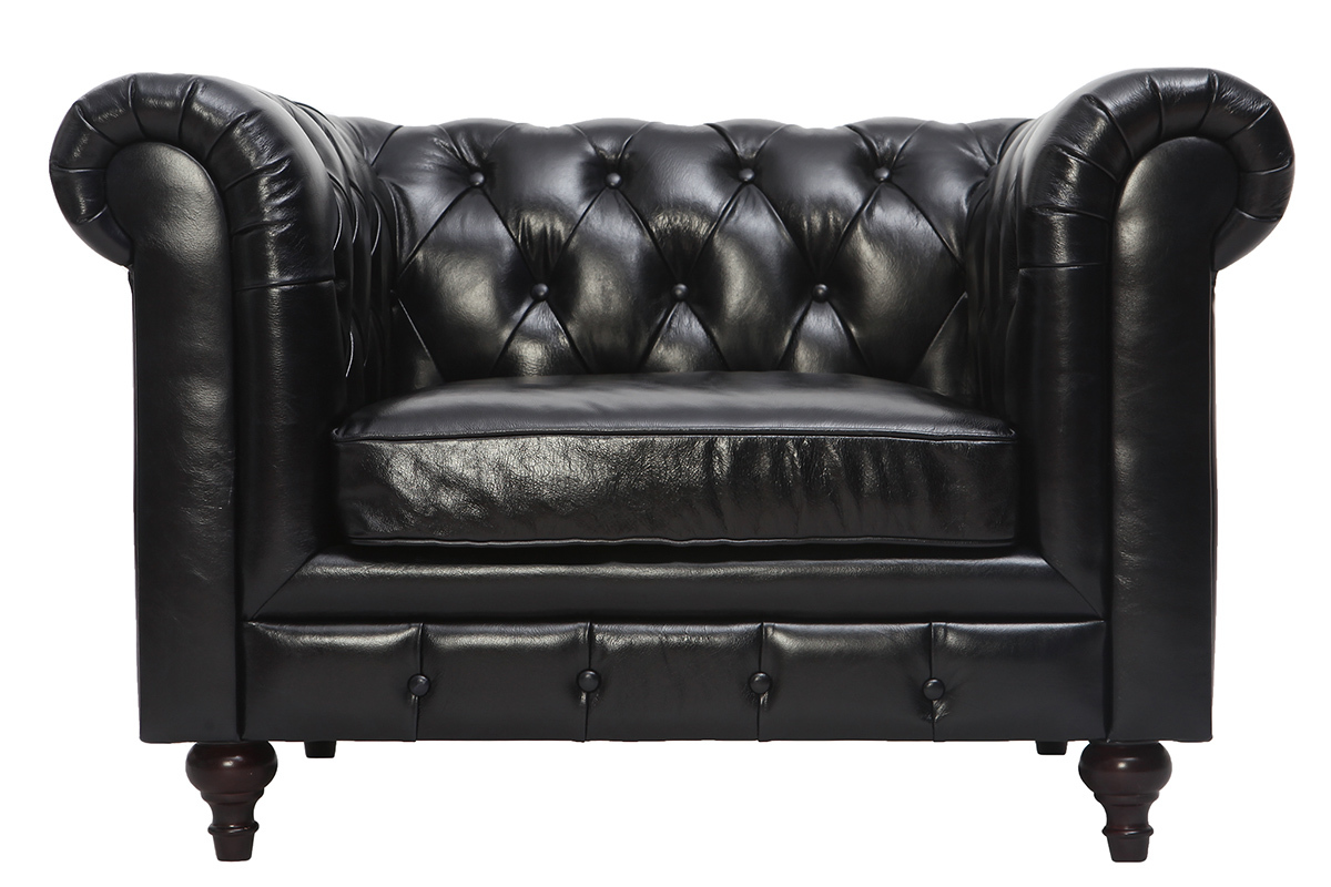 Silln vintage cuero negro CHESTERFIELD