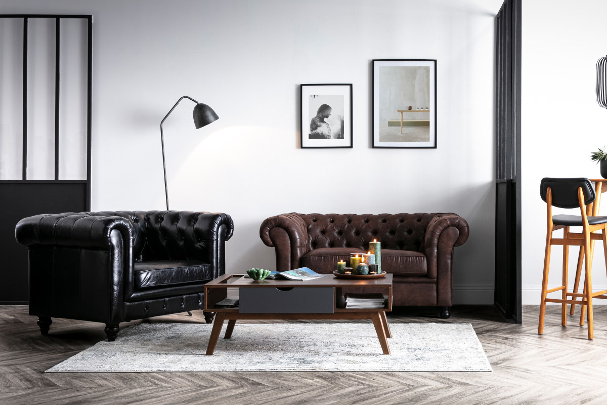 Silln vintage cuero negro CHESTERFIELD