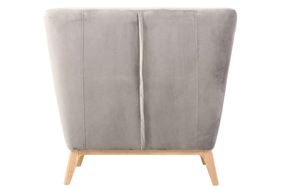 Sill�n vintage gris terciopelo patas en madera MARKUS