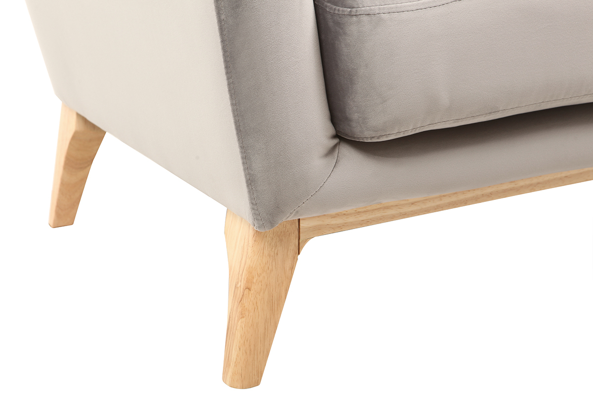 Sill�n vintage gris terciopelo patas en madera MARKUS