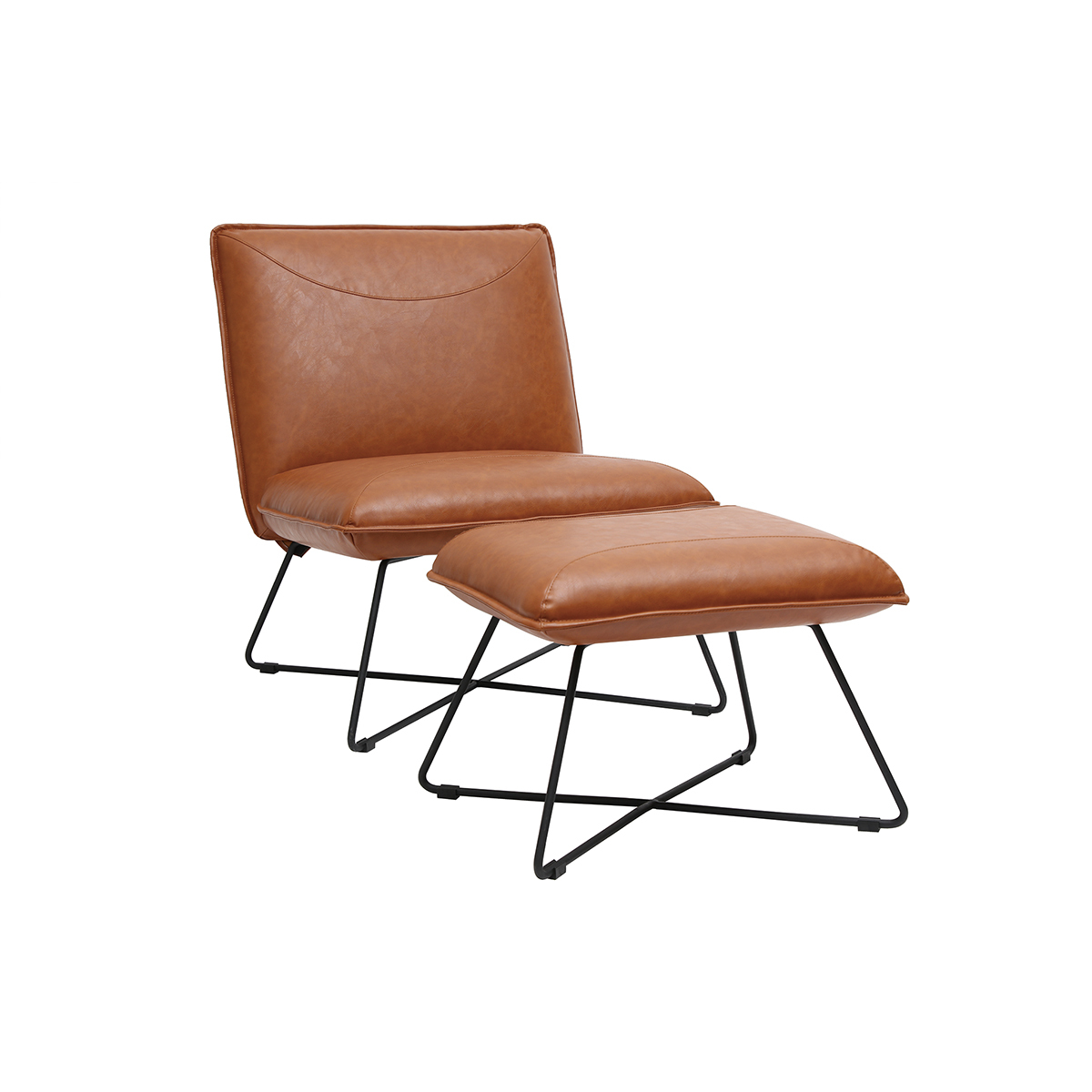Sillón vintage marrón con reposapiés PHILO