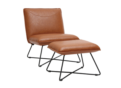 Sillón vintage marrón con reposapiés PHILO