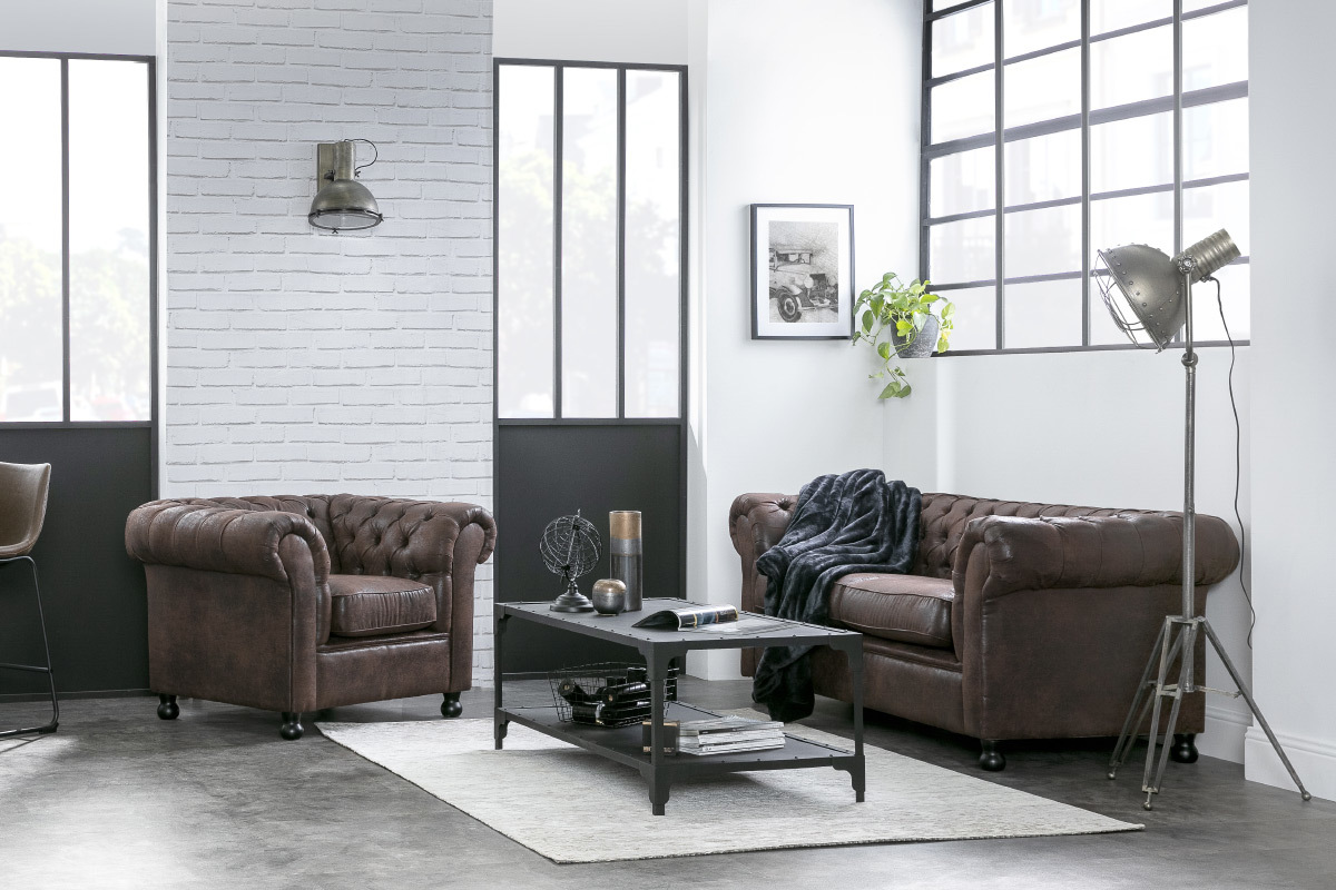 Silln vintage PU marrn CHESTERFIELD