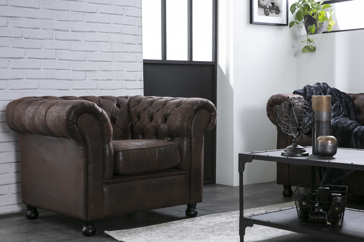 Silln vintage PU marrn CHESTERFIELD