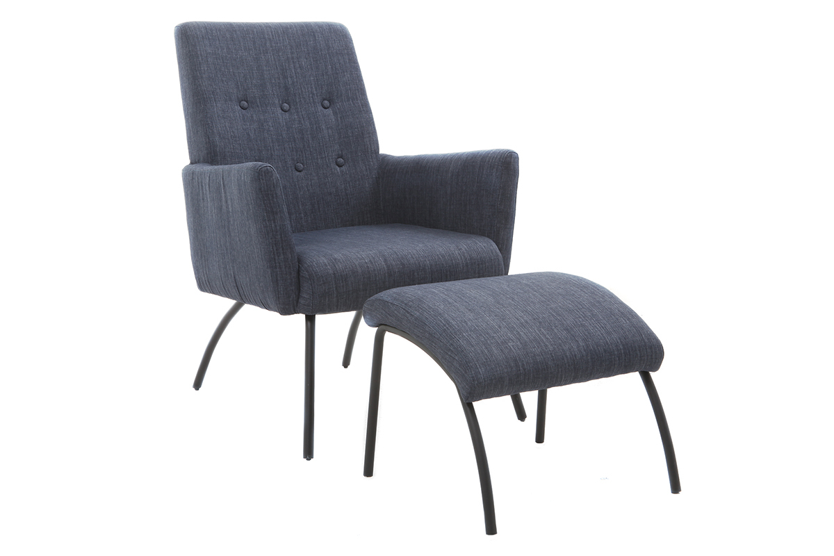 Silln y reposapis contemporneo tejido azul vaquero ULYSSE