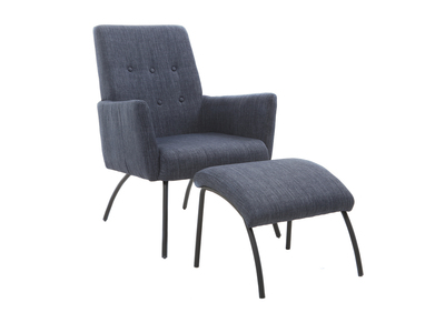 Sill&oacute;n y reposapi&eacute;s contempor&aacute;neo tejido azul vaquero ULYSSE