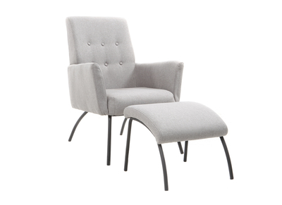 Sill&oacute;n y reposapi&eacute;s contempor&aacute;neo tejido gris ULYSSE