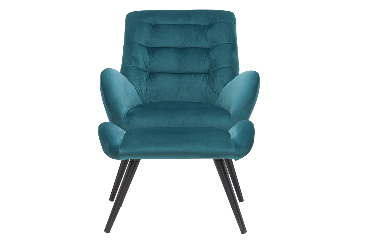 Silln y reposapis moderno en terciopelo azul petrleo ZOE