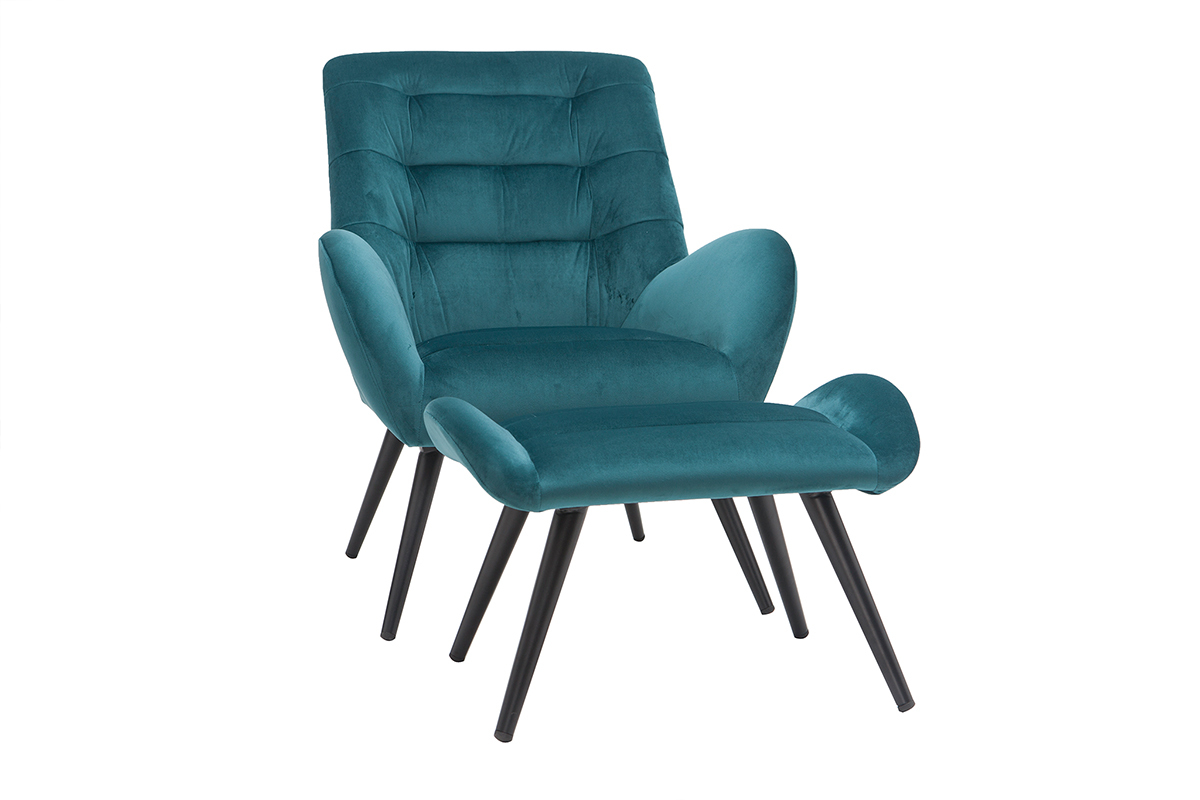 Silln y reposapis moderno en terciopelo azul petrleo ZOE