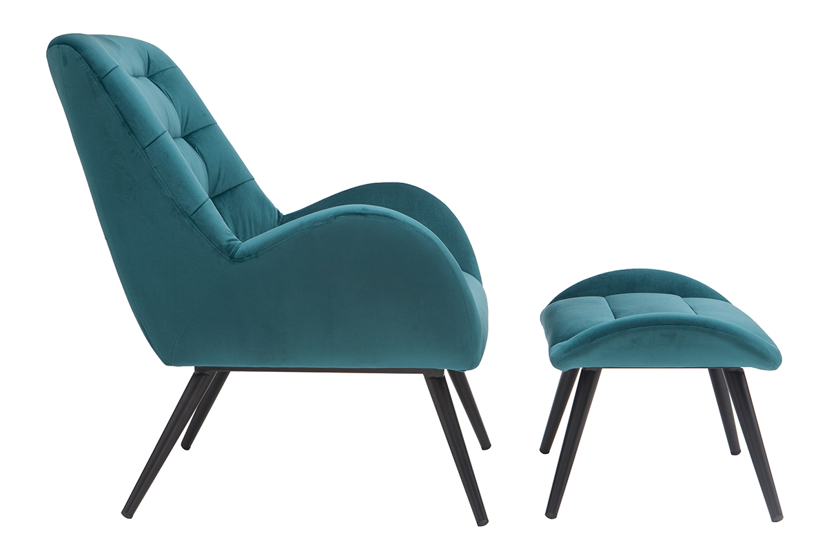 Silln y reposapis moderno en terciopelo azul petrleo ZOE