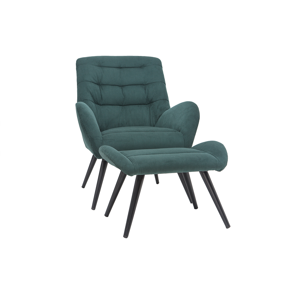 Sillón y reposapiés moderno en terciopelo verde ZOE