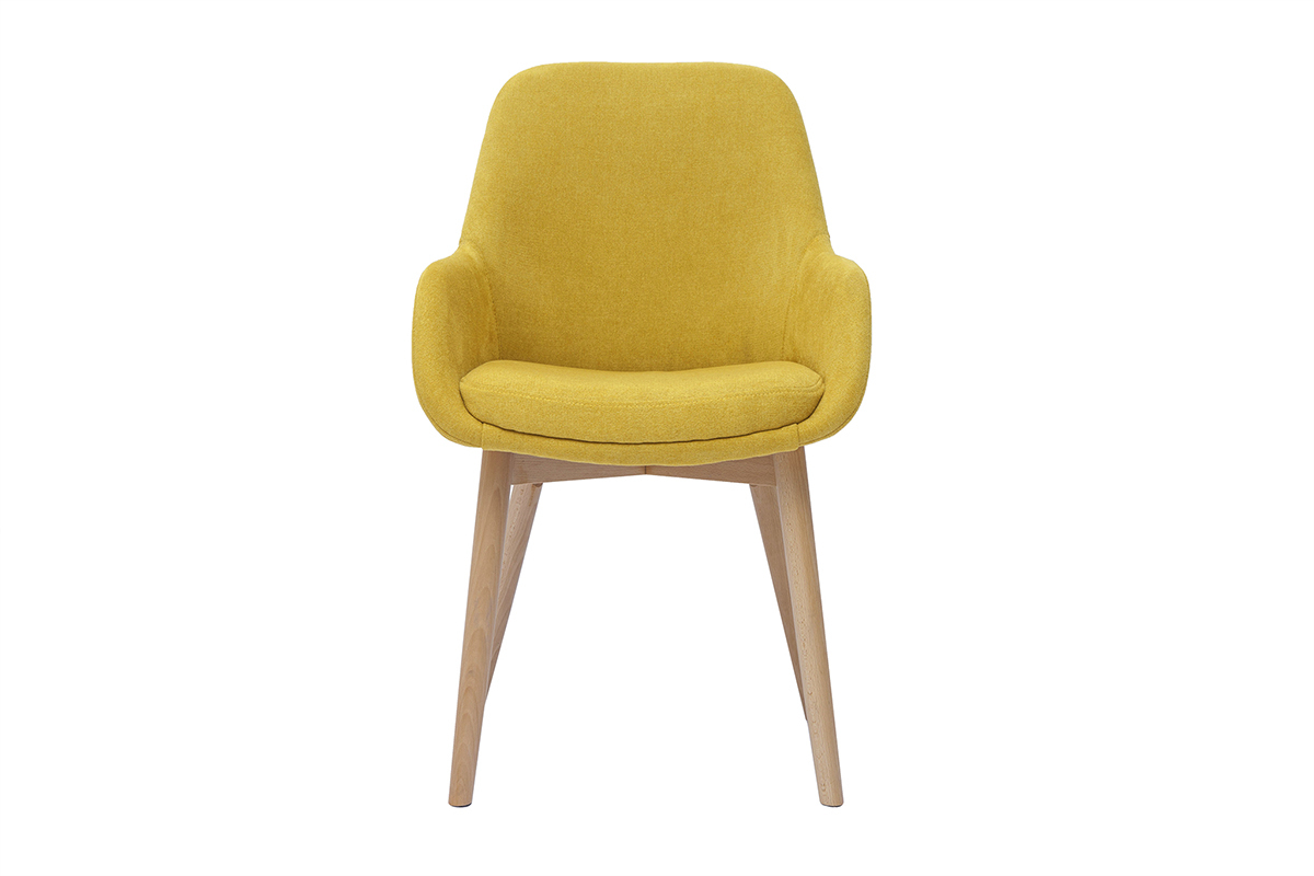 Sillones escandinavos de tela efecto terciopelo amarillo mostaza y madera maciza clara (lote de 2) HOLO
