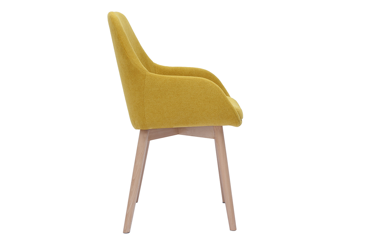 Sillones escandinavos de tela efecto terciopelo amarillo mostaza y madera maciza clara (lote de 2) HOLO