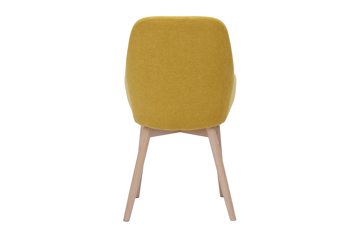 Sillones escandinavos de tela efecto terciopelo amarillo mostaza y madera maciza clara (lote de 2) HOLO