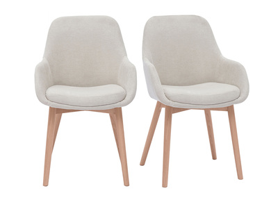 Sillones escandinavos de tela efecto terciopelo beige y madera clara maciza (lote de 2) HOLO