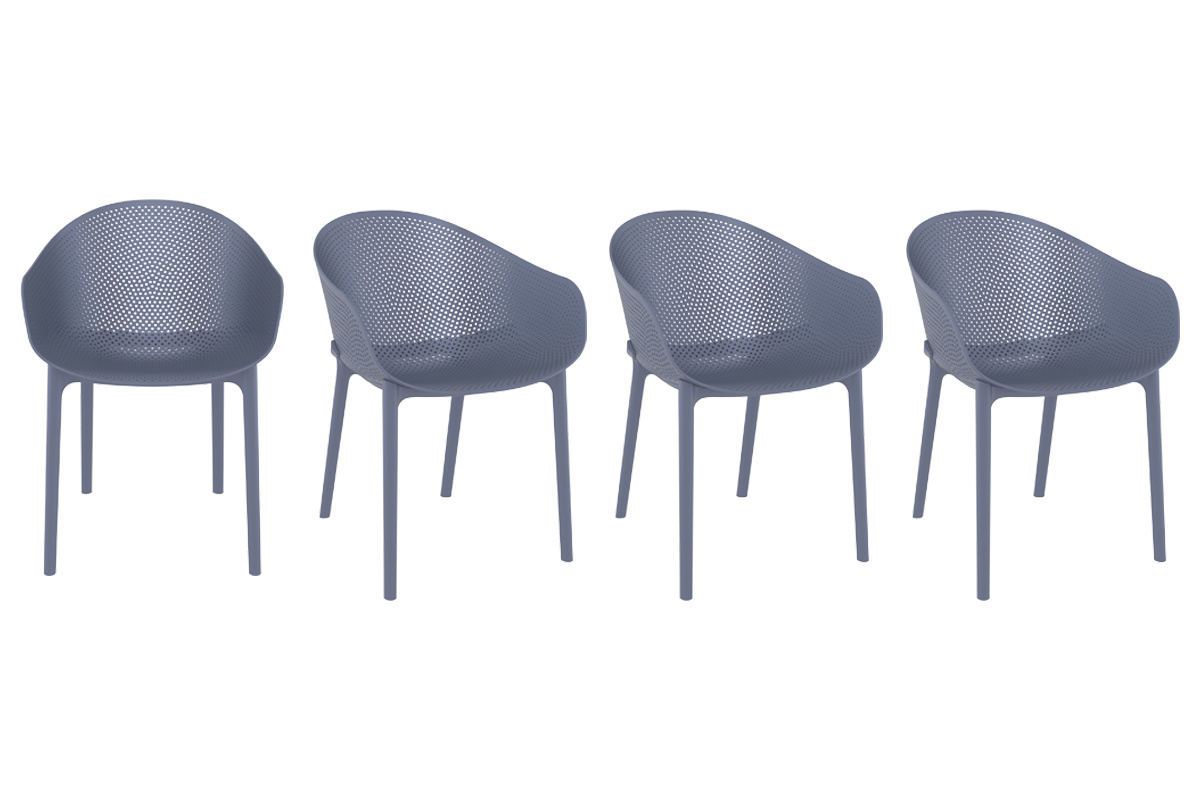 Sillones modernos grises apilables interior / exterior (lote de 4) OSKOL