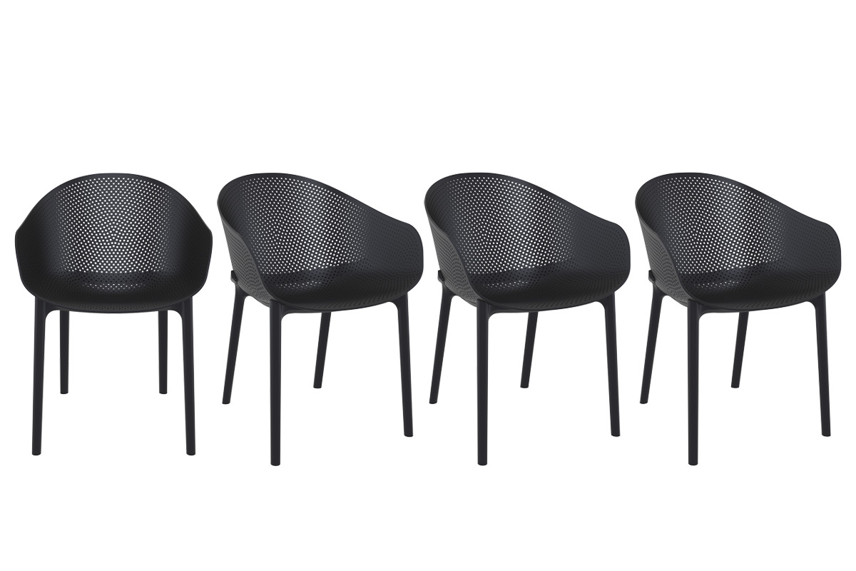 Sillones modernos negros apilables interior / exterior (lote de 4) OSKOL
