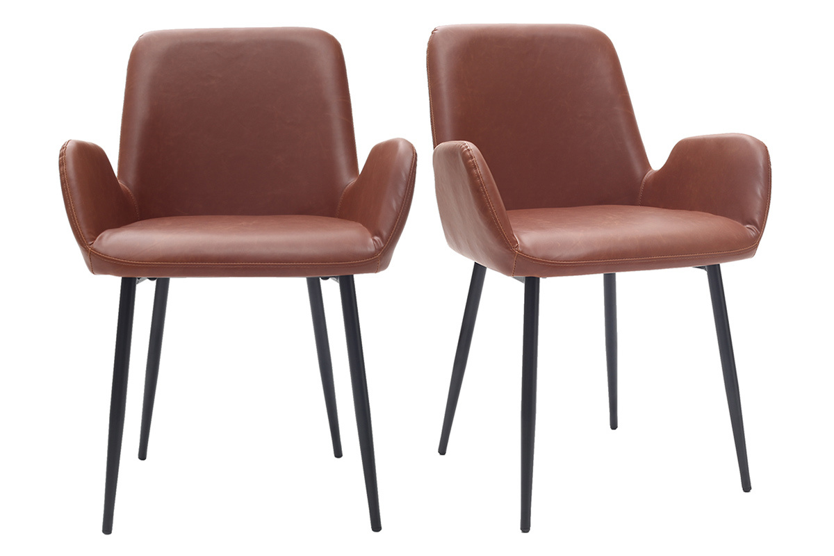 Sillones vintage marrn claro con patas metal negro (lote de 2) TIKA