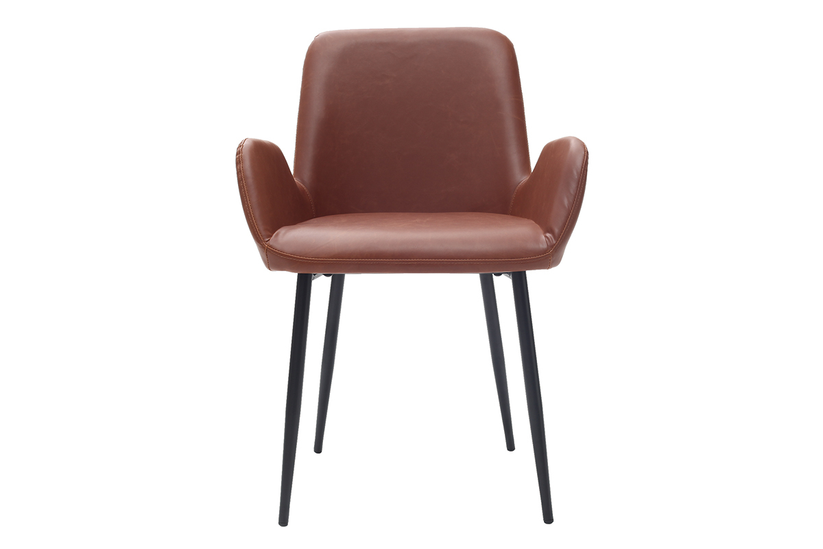 Sillones vintage marrn claro con patas metal negro (lote de 2) TIKA