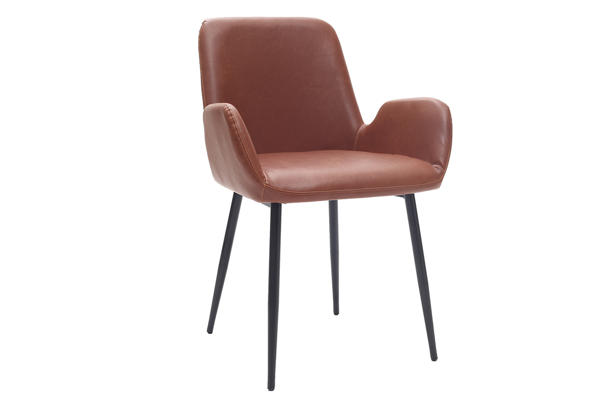 Sillones vintage marrn claro con patas metal negro (lote de 2) TIKA