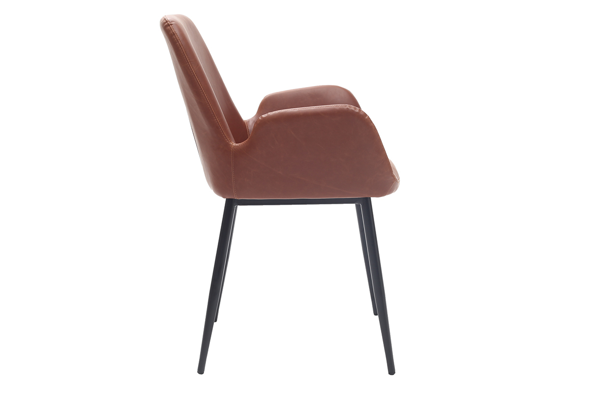 Sillones vintage marrn claro con patas metal negro (lote de 2) TIKA