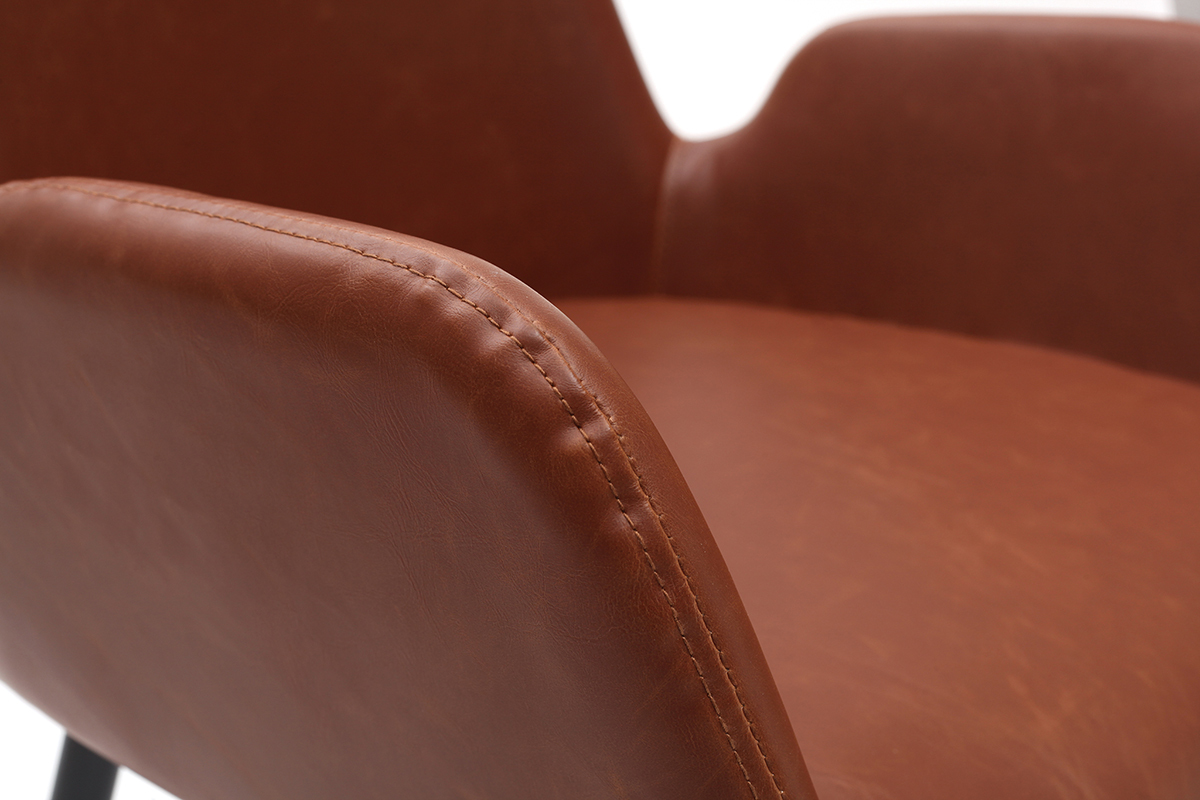 Sillones vintage marrn claro con patas metal negro (lote de 2) TIKA